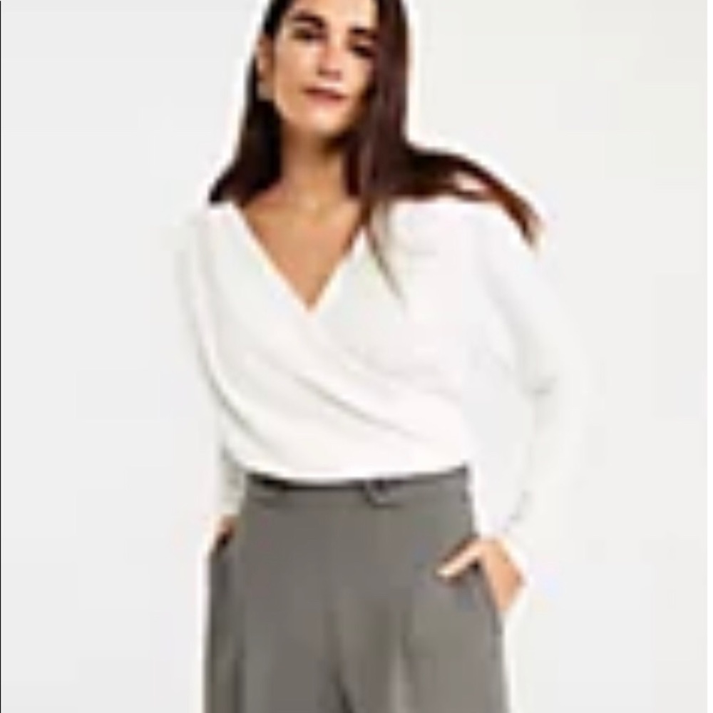 Ann Taylor White V-Neck Wrap Sweater Top